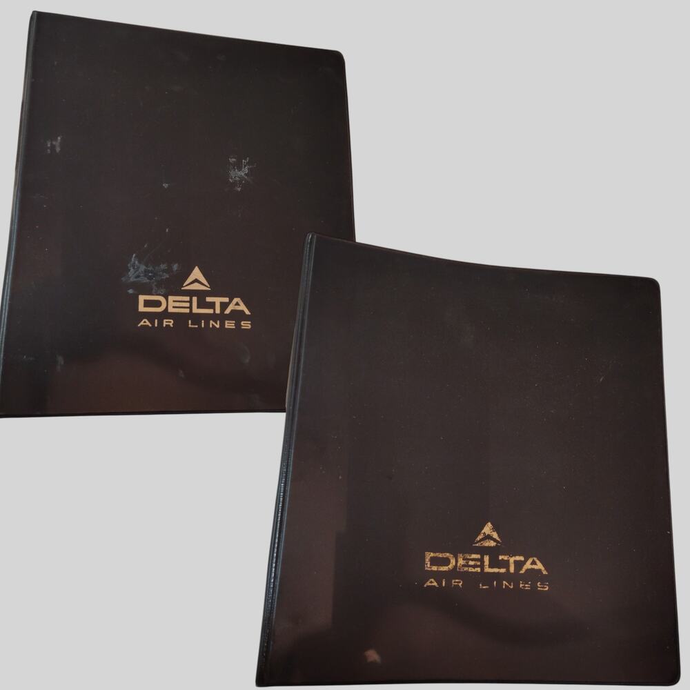 Vintage 1970s Delta Air Lines 1" 3-Ring Binders (Set of 2) - Black/Gold